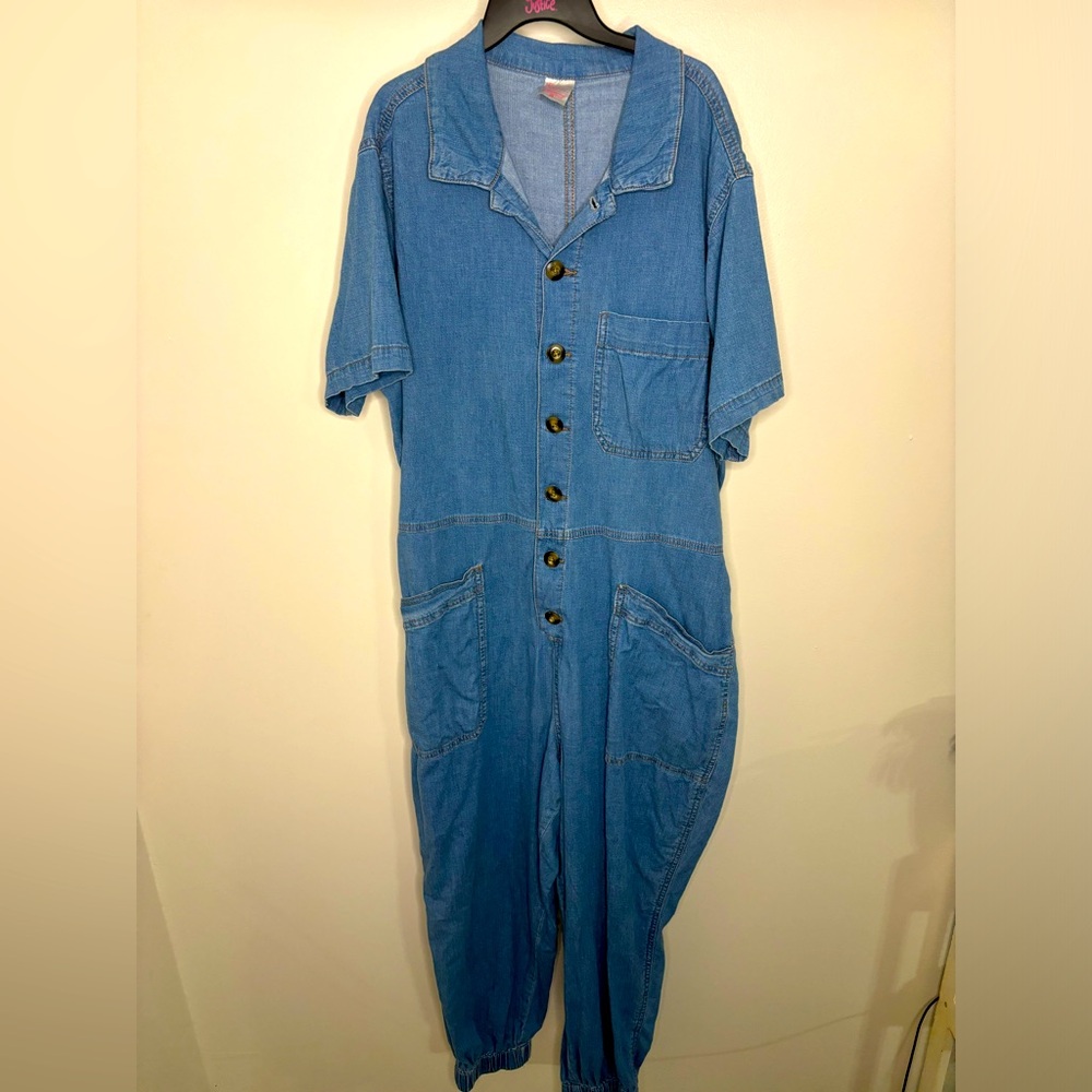 Blue Denim Jumpsuit with Button Front